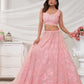 Rajwada Pink Soft Net Embroidered Semi Stitched Lehenga With Unstitched Blouse For Women