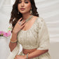 Rajwada White Soft Net Embroidered Semi Stitched Lehenga With Unstitched Blouse For Women
