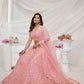 Rajwada Peach Soft Net Embroidered Semi Stitched Lehenga With Unstitched Blouse For Women
