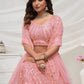 Rajwada Peach Soft Net Embroidered Semi Stitched Lehenga With Unstitched Blouse For Women