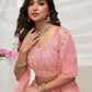 Rajwada Peach Soft Net Embroidered Semi Stitched Lehenga With Unstitched Blouse For Women