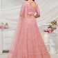Rajwada Peach Soft Net Embroidered Semi Stitched Lehenga With Unstitched Blouse For Women