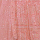 Rajwada Peach Soft Net Embroidered Semi Stitched Lehenga With Unstitched Blouse For Women