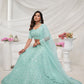 Rajwada Sky Blue Soft Net Embroidered Semi Stitched Lehenga With Unstitched Blouse For Women