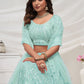Rajwada Sky Blue Soft Net Embroidered Semi Stitched Lehenga With Unstitched Blouse For Women