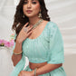 Rajwada Sky Blue Soft Net Embroidered Semi Stitched Lehenga With Unstitched Blouse For Women