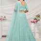 Rajwada Sky Blue Soft Net Embroidered Semi Stitched Lehenga With Unstitched Blouse For Women
