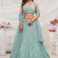 Rajwada Sky Blue Soft Net Embroidered Semi Stitched Lehenga With Unstitched Blouse For Women