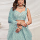 Rajwada Sky Blue Soft Net Embroidered Semi Stitched Lehenga With Unstitched Blouse For Women
