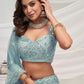 Rajwada Sky Blue Soft Net Embroidered Semi Stitched Lehenga With Unstitched Blouse For Women