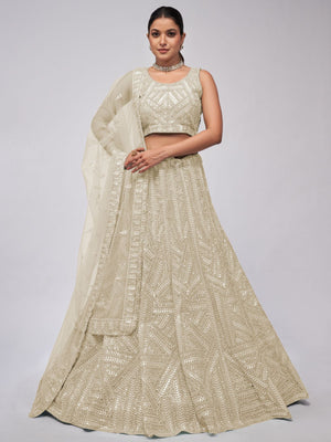 Rajwada White Soft Net Embroidered Semi Stitched Lehenga With Unstitched Blouse For Women