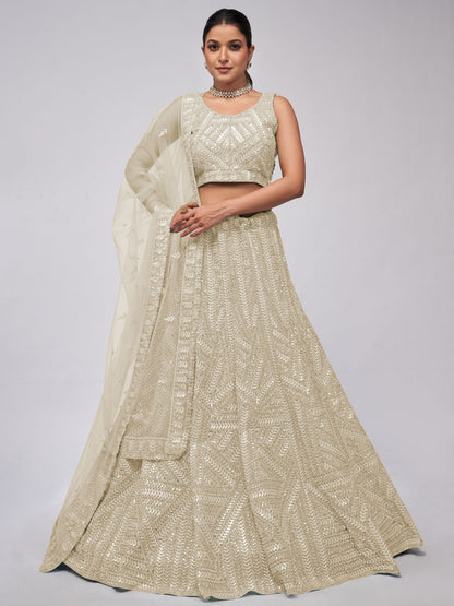 Rajwada White Soft Net Embroidered Semi Stitched Lehenga With Unstitched Blouse For Women