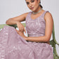 Rajwada Mauve Soft Net Embroidered Semi Stitched Lehenga With Unstitched Blouse For Women