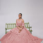 Rajwada Peach Soft Net Embroidered Semi Stitched Lehenga With Unstitched Blouse For Women