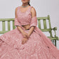 Rajwada Peach Soft Net Embroidered Semi Stitched Lehenga With Unstitched Blouse For Women