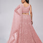 Rajwada Peach Soft Net Embroidered Semi Stitched Lehenga With Unstitched Blouse For Women
