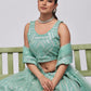 Rajwada Sky Blue Soft Net Embroidered Semi Stitched Lehenga With Unstitched Blouse For Women