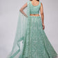 Rajwada Sky Blue Soft Net Embroidered Semi Stitched Lehenga With Unstitched Blouse For Women