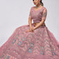 Rajwada Mauve Soft Net Embroidered Semi Stitched Lehenga With Unstitched Blouse For Women