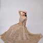Rajwada Golden Soft Net Embroidered Semi Stitched Lehenga With Unstitched Blouse For Women