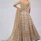 Rajwada Golden Soft Net Embroidered Semi Stitched Lehenga With Unstitched Blouse For Women