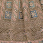 Rajwada Golden Soft Net Embroidered Semi Stitched Lehenga With Unstitched Blouse For Women