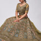 Rajwada Olive Green Soft Net Embroidered Semi Stitched Lehenga With Unstitched Blouse For Women