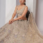 Rajwada Golden Soft Net Embroidered Semi Stitched Lehenga With Unstitched Blouse For Women