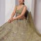 Rajwada Olive Green Soft Net Embroidered Semi Stitched Lehenga With Unstitched Blouse For Women