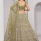 Rajwada Olive Green Soft Net Embroidered Semi Stitched Lehenga With Unstitched Blouse For Women