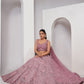Rajwada Mauve Soft Net Embroidered Semi Stitched Lehenga With Unstitched Blouse For Women