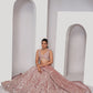 Rajwada Peach Soft Net Embroidered Semi Stitched Lehenga With Unstitched Blouse For Women