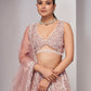 Rajwada Peach Soft Net Embroidered Semi Stitched Lehenga With Unstitched Blouse For Women