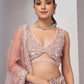 Rajwada Peach Soft Net Embroidered Semi Stitched Lehenga With Unstitched Blouse For Women