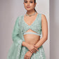Rajwada Sky Blue Soft Net Embroidered Semi Stitched Lehenga With Unstitched Blouse For Women