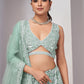 Rajwada Sky Blue Soft Net Embroidered Semi Stitched Lehenga With Unstitched Blouse For Women