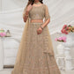 Rajwada Golden Soft Net Embroidered Semi Stitched Lehenga With Unstitched Blouse For Women