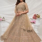 Rajwada Golden Soft Net Embroidered Semi Stitched Lehenga With Unstitched Blouse For Women