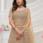 Rajwada Golden Soft Net Embroidered Semi Stitched Lehenga With Unstitched Blouse For Women