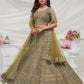 Rajwada Olive Green Soft Net Embroidered Semi Stitched Lehenga With Unstitched Blouse For Women