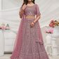 Rajwada Mauve Soft Net Embroidered Semi Stitched Lehenga With Unstitched Blouse For Women