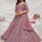 Rajwada Mauve Soft Net Embroidered Semi Stitched Lehenga With Unstitched Blouse For Women