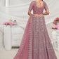 Rajwada Mauve Soft Net Embroidered Semi Stitched Lehenga With Unstitched Blouse For Women
