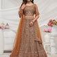 Rajwada Rust Soft Net Embroidered Semi Stitched Lehenga With Unstitched Blouse For Women