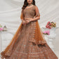 Rajwada Rust Soft Net Embroidered Semi Stitched Lehenga With Unstitched Blouse For Women