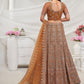 Rajwada Rust Soft Net Embroidered Semi Stitched Lehenga With Unstitched Blouse For Women