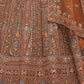 Rajwada Rust Soft Net Embroidered Semi Stitched Lehenga With Unstitched Blouse For Women
