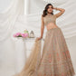 Rajwada Golden Soft Net Embroidered Semi Stitched Lehenga With Unstitched Blouse For Women
