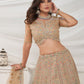 Rajwada Golden Soft Net Embroidered Semi Stitched Lehenga With Unstitched Blouse For Women