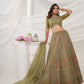 Rajwada Green Soft Net Embroidered Semi Stitched Lehenga With Unstitched Blouse For Women